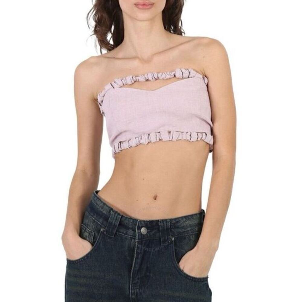 B26 Ganni Hemp Tube Top Purple‎ Lilac 42 L Strapless Crop Coquette Boho Y2K